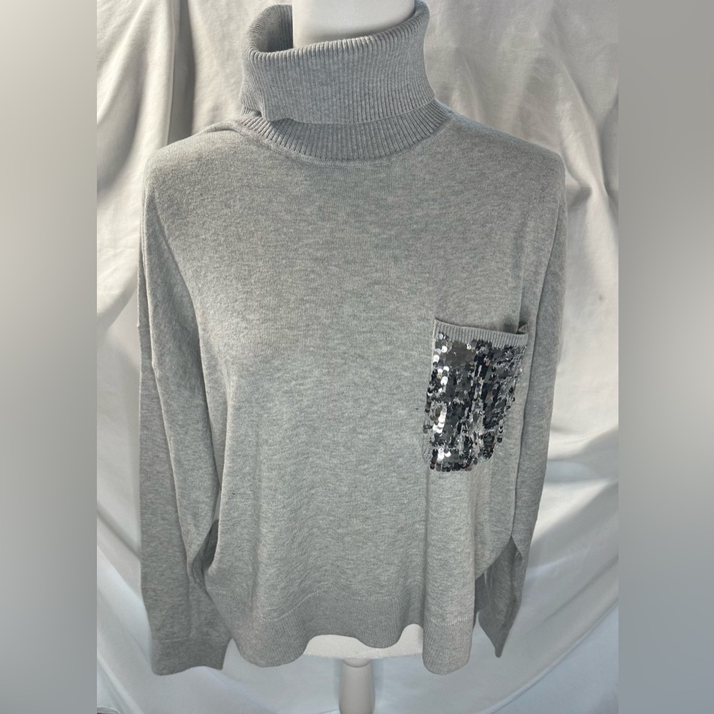 EUC DKNY Sequin Pocket Turtleneck Sweater Size Large